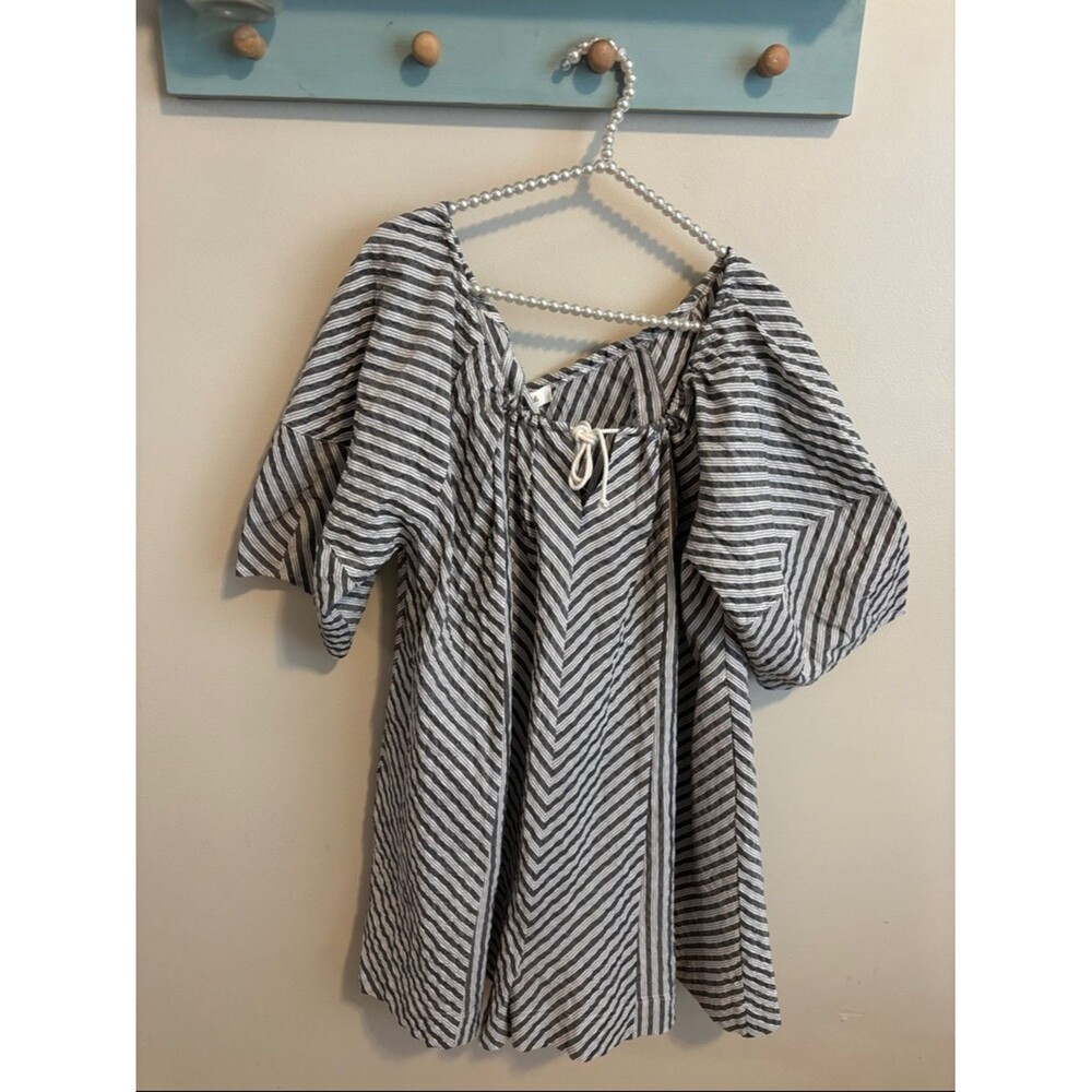 NEW Oddi 1xl black stripe seersucker romper